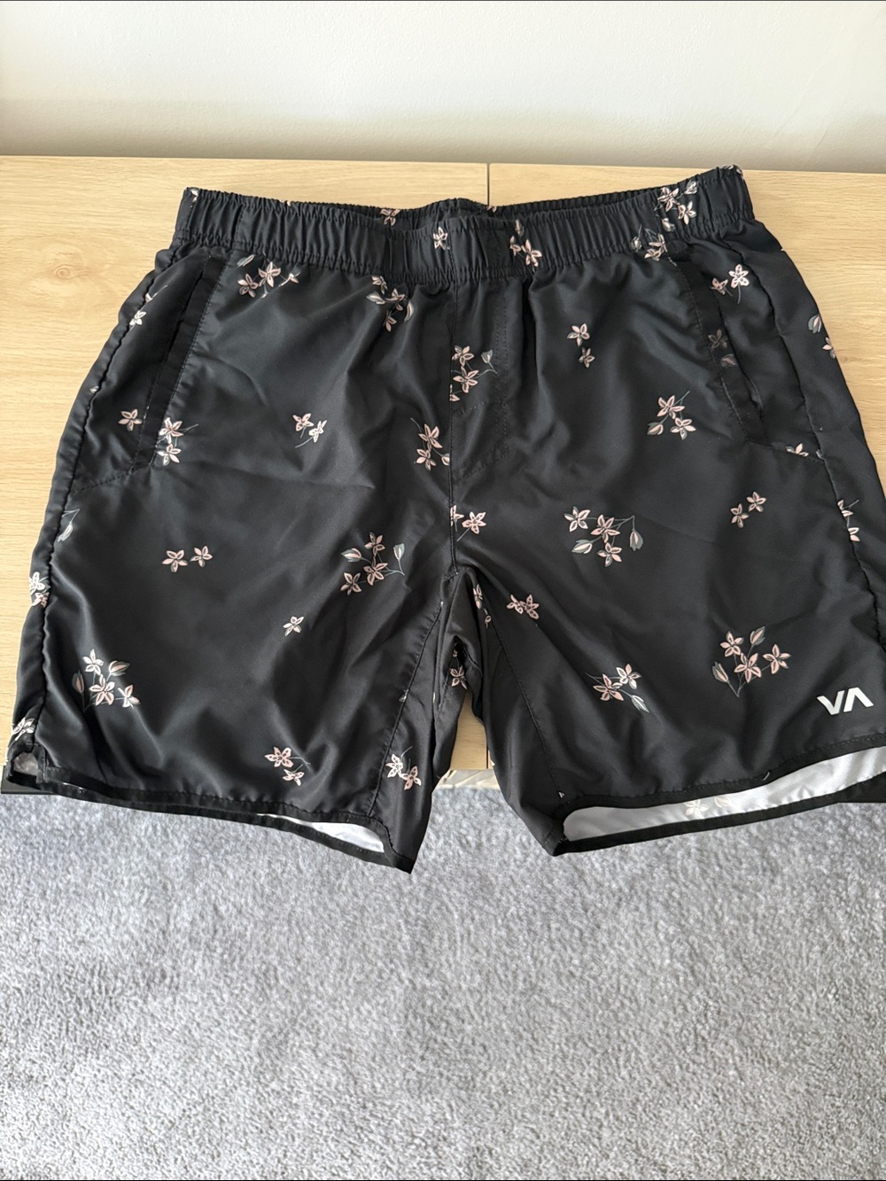 RVCA Black shorts with Pink Floral Print